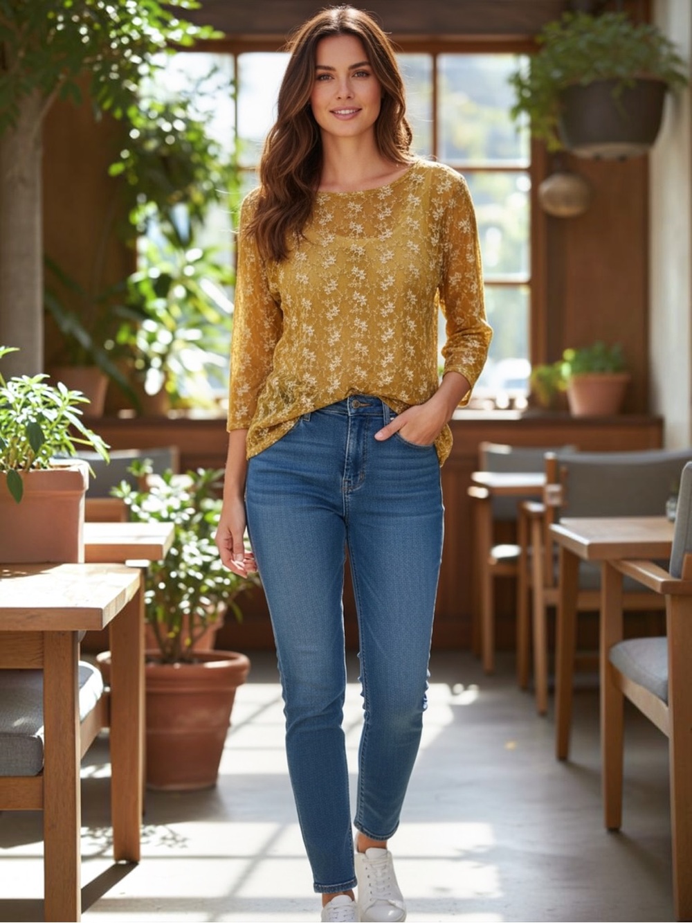 Mustard with Gold Embroidery Tunic Kurta Top